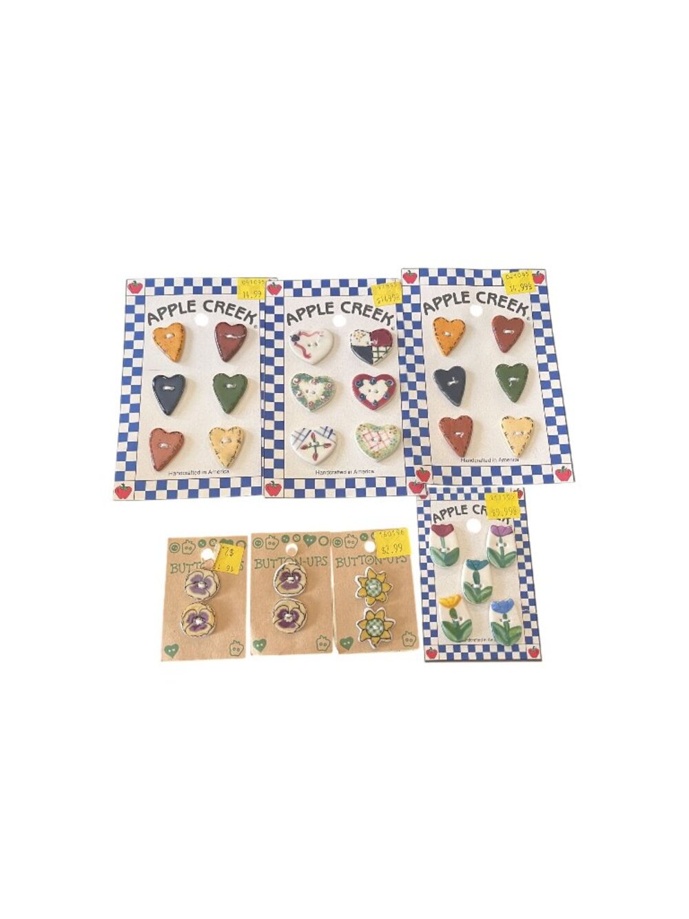 Vintage Ceramic Button Lot Apple Creek Button Up Hearts Flowers